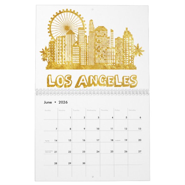 Golden Los Angeles Cityscape Calendar (Jun 2026)