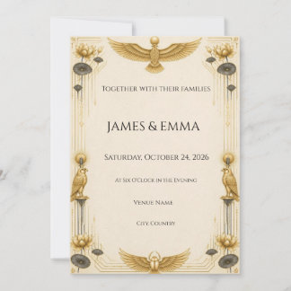 Golden Lotus Egyptian Wedding Invitation