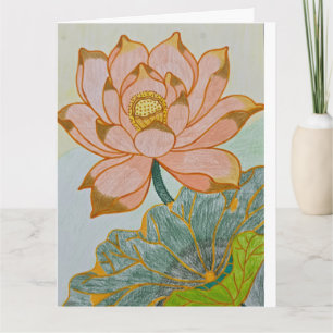 Golden Lotus Fine Art Folded Greeting Card
