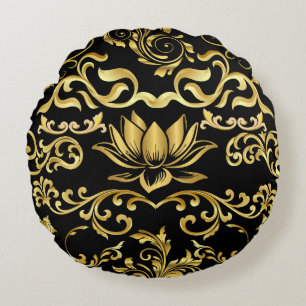 Golden Lotus & floral Pattern 2508 Round Pillow
