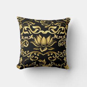 Golden Lotus & floral Pattern 2508 Throw Pillow