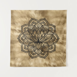 Golden Lotus Flower Mandala Tapestry