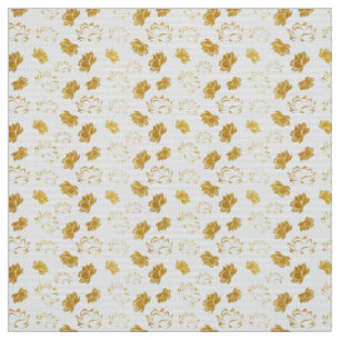 Golden Lotus Flower Pattern on white Background Fabric