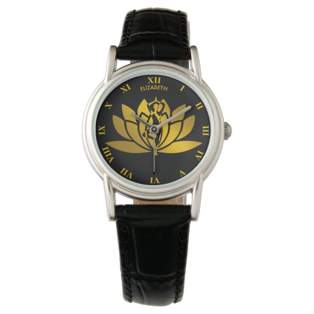 Golden Lotus Flower Yoga Meditation Cool Watch (Front)