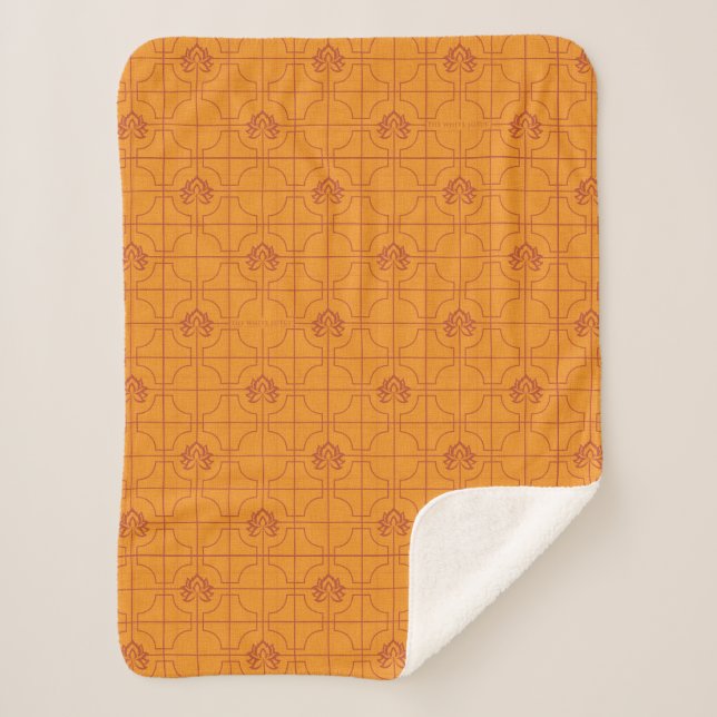 Golden Lotus Grid Pattern - The White Lotus Sherpa Blanket (Front)