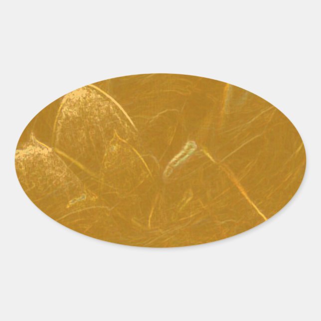 Golden Lotus Leaf - Imbossed Print Oval Sticker (Front)