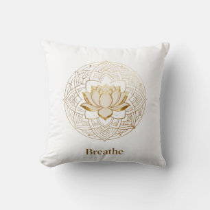 Golden Lotus Mandala "Breathe" Yoga & Meditation G Throw Pillow