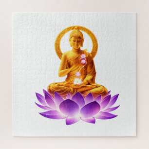 Golden Lotus Meditation Buddha Spiritual Yoga Desi Jigsaw Puzzle