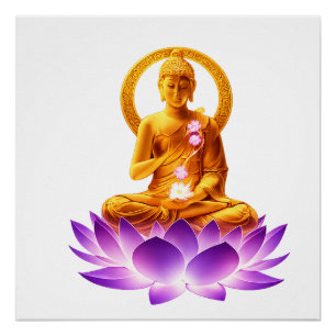 Golden Lotus Meditation Buddha Spiritual Yoga Desi Poster