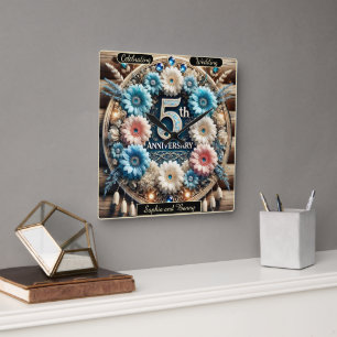 Golden Love: 5th Anniversary Design Square Wall Clock
