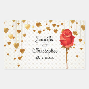 Golden Love Hearts and Rose Wedding Sticker