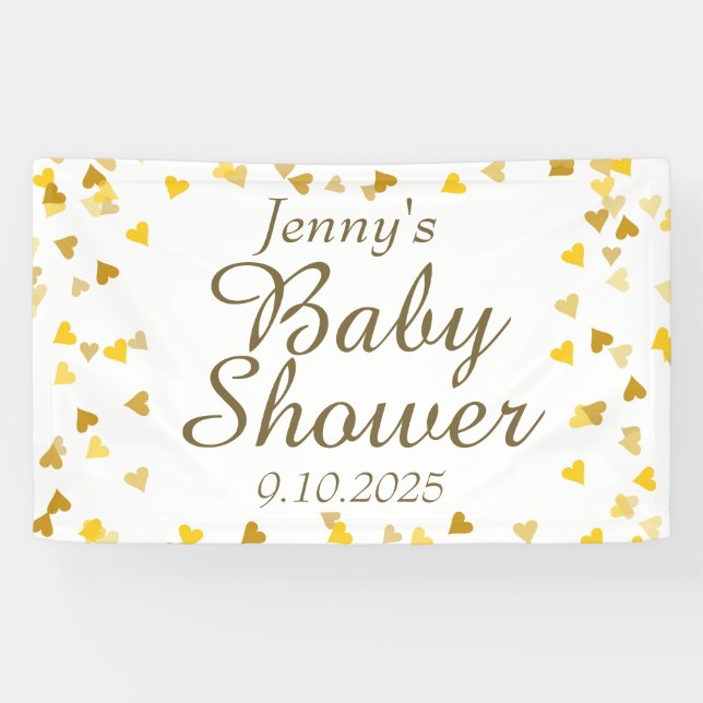 Golden Love Hearts Baby Shower / Sprinkle Banner (Horizontal)