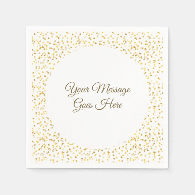 Golden Love Hearts Confetti Elegant Modern Script Napkin (Front)
