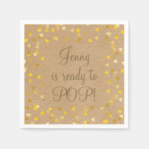 Golden Love Hearts She's Ready to Pop Baby Shower Napkin
