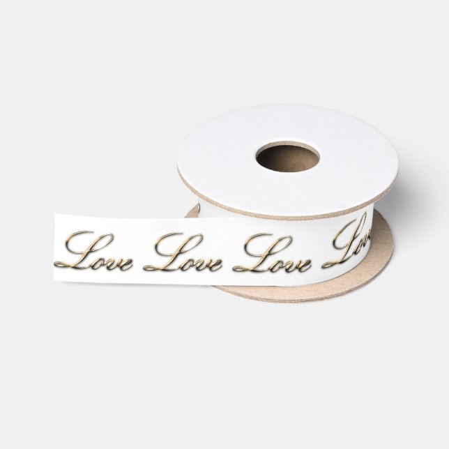 Golden Love White Wedding Ribbon Satin Ribbon (Spool)