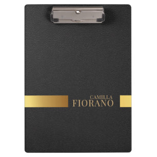 Golden Luxury Elegant Leather Texture Monogram Clipboard
