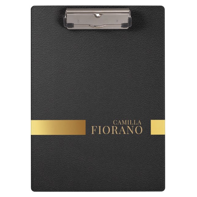 Golden Luxury Elegant Leather Texture Monogram Clipboard (Front)