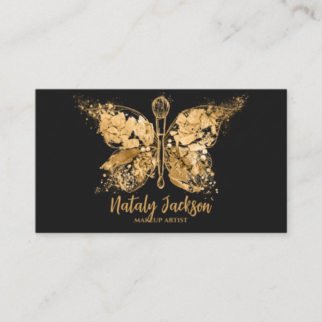 Golden Luxury Makeup Butterfly Business Card (Front)