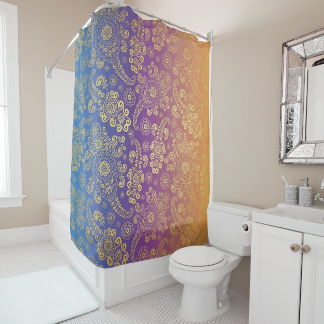 Golden Luxury Paisley on Blue, Purple and Orange (In Situ)