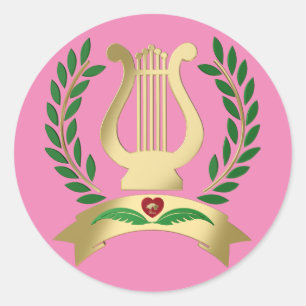 Golden lyre classic round sticker