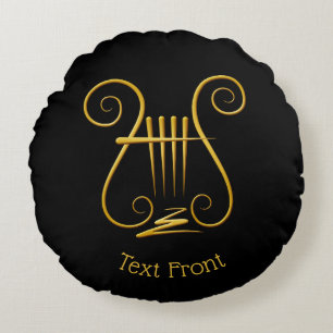 Golden Lyre Round Pillow