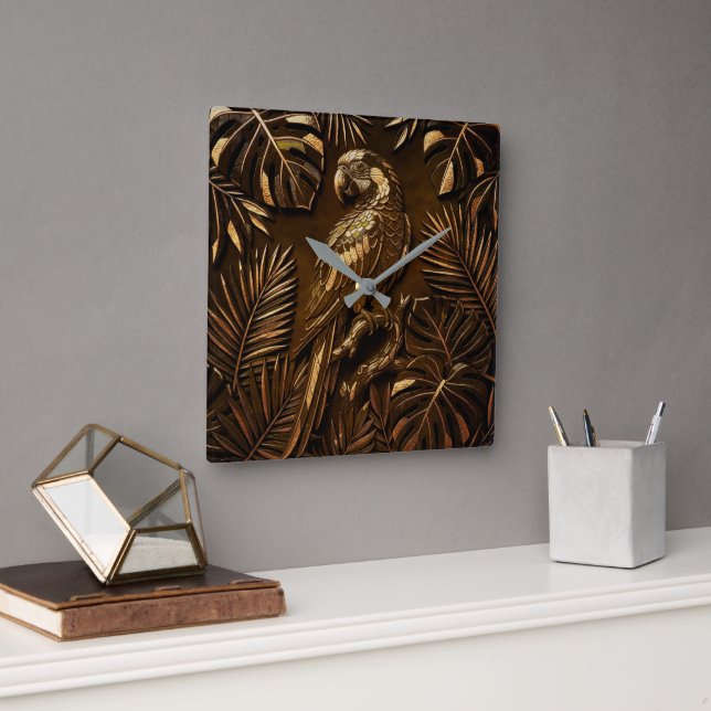 Golden Macaw Square Wall Clock (Office)