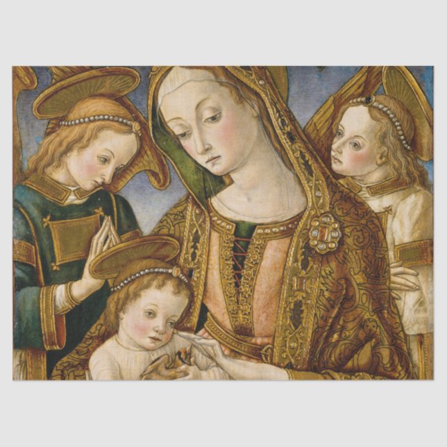 Golden Madonna with Child Jesus and Angels Tissue  Tissue Paper (Front)