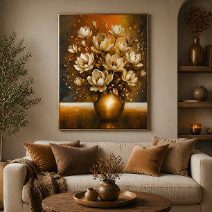 Golden Magnolia Bouquet Oil Painting  Poster