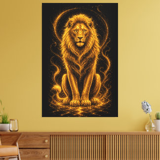 Golden Majestic Lion – Celestial Light Sparkle Art Canvas Print