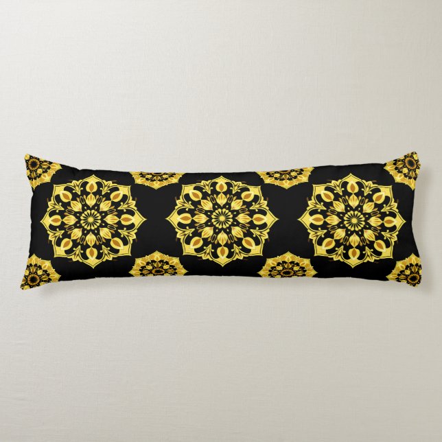 Golden Mandala Design With Symmetrical Patterns Body Pillow (Front)