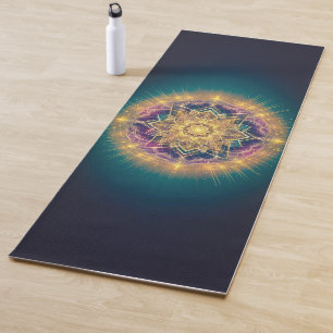 Golden Mandala Glow on Teal – Spiritual Sacred Yoga Mat