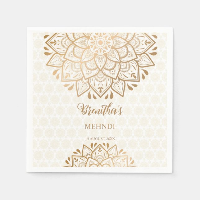 Golden mandala Mehndi personalized name Napkin (Front)