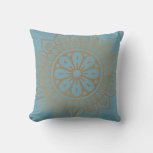 "Golden Mandala on Air Force Blue" Throw Pillow