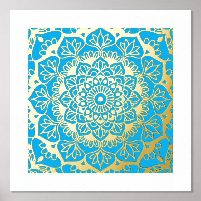 Golden Mandala on Blue Foil Prints (Front)