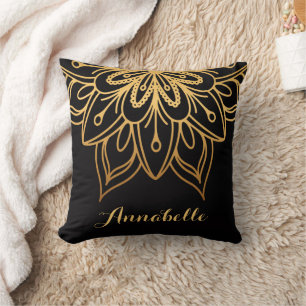 Golden Mandala Throw Pillow