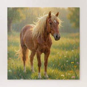 Golden Mane Horse Wildflower Meadow Jigsaw Puzzle