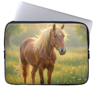 Golden Mane Horse Wildflower Meadow Laptop Sleeve