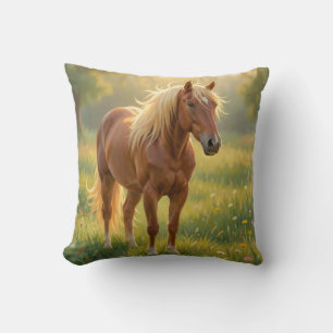 Golden Mane Horse Wildflower Meadow Throw Pillow