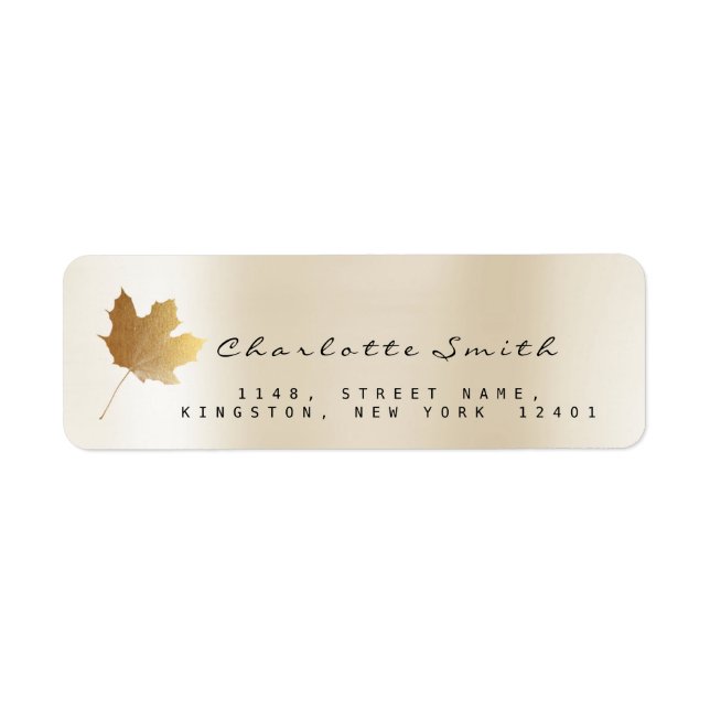 Golden Maple Leaf Pearly Ivory Creamy RSVP Labels (Front)