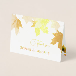 Golden  maple leaves - add wedding photo foil card