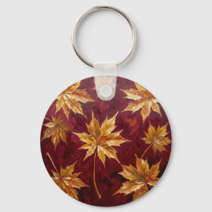 Golden Maple Leaves Autumn Painting Keychain
