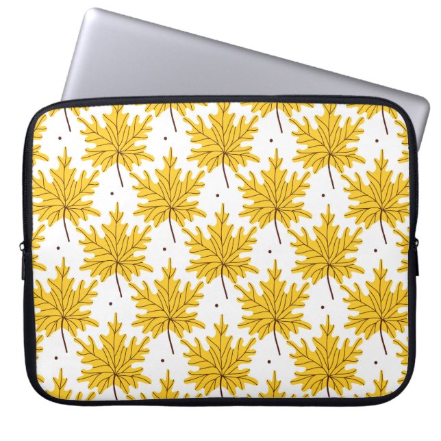 Golden Maple Leaves Autumn Pattern Laptop Sleeve (Front)
