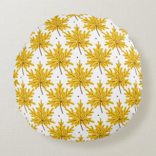 Golden Maple Leaves Autumn Pattern Round Pillow
