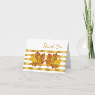 Golden maple leaves, stripes Thank You Card