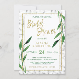 Golden Marble Bridal Shower Invitation, Greenery Invitation