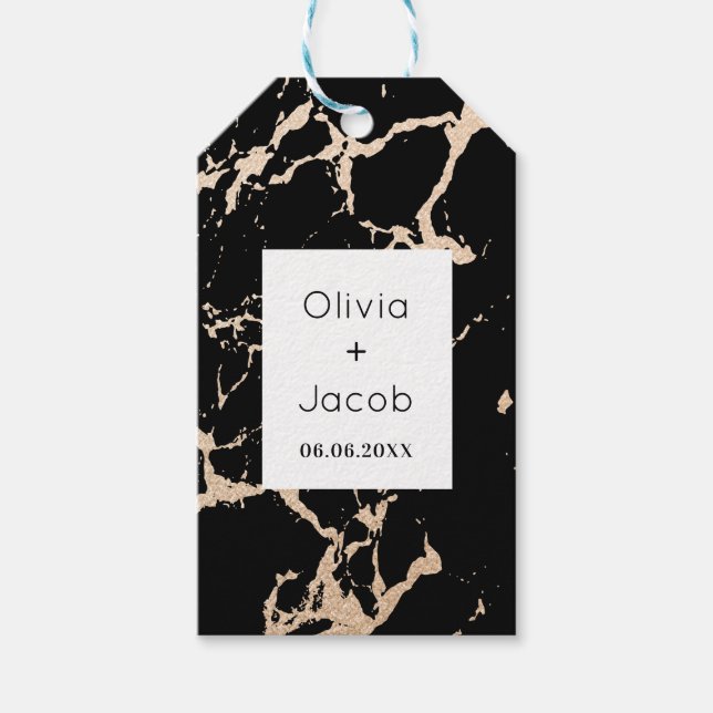 Golden Marble Elegance Black Gift Tags (Front)