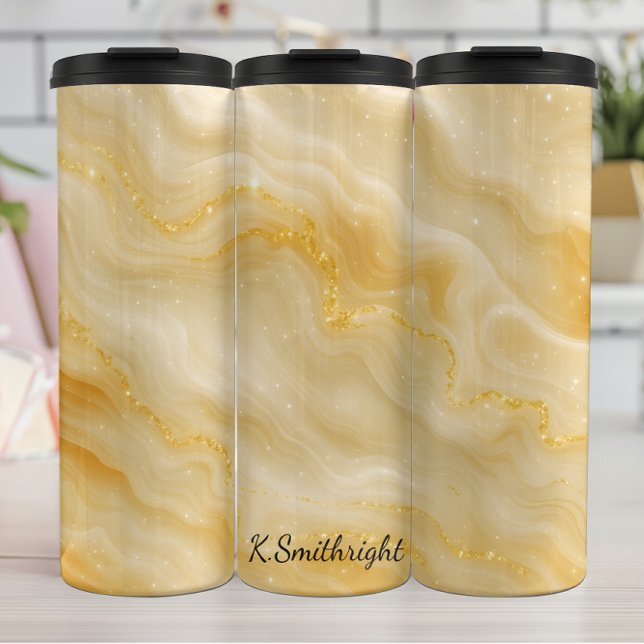 Golden Marble Glitter Swirl Texture Thermal Tumbler (Creator Uploaded)