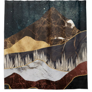 Golden Marble Mountain Under Starry Sky