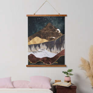 Golden Marble Mountain Under Starry Sky Hanging Tapestry