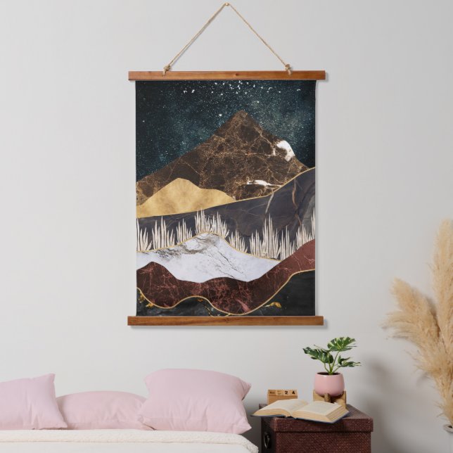 Golden Marble Mountain Under Starry Sky Hanging Tapestry (Bedroom)